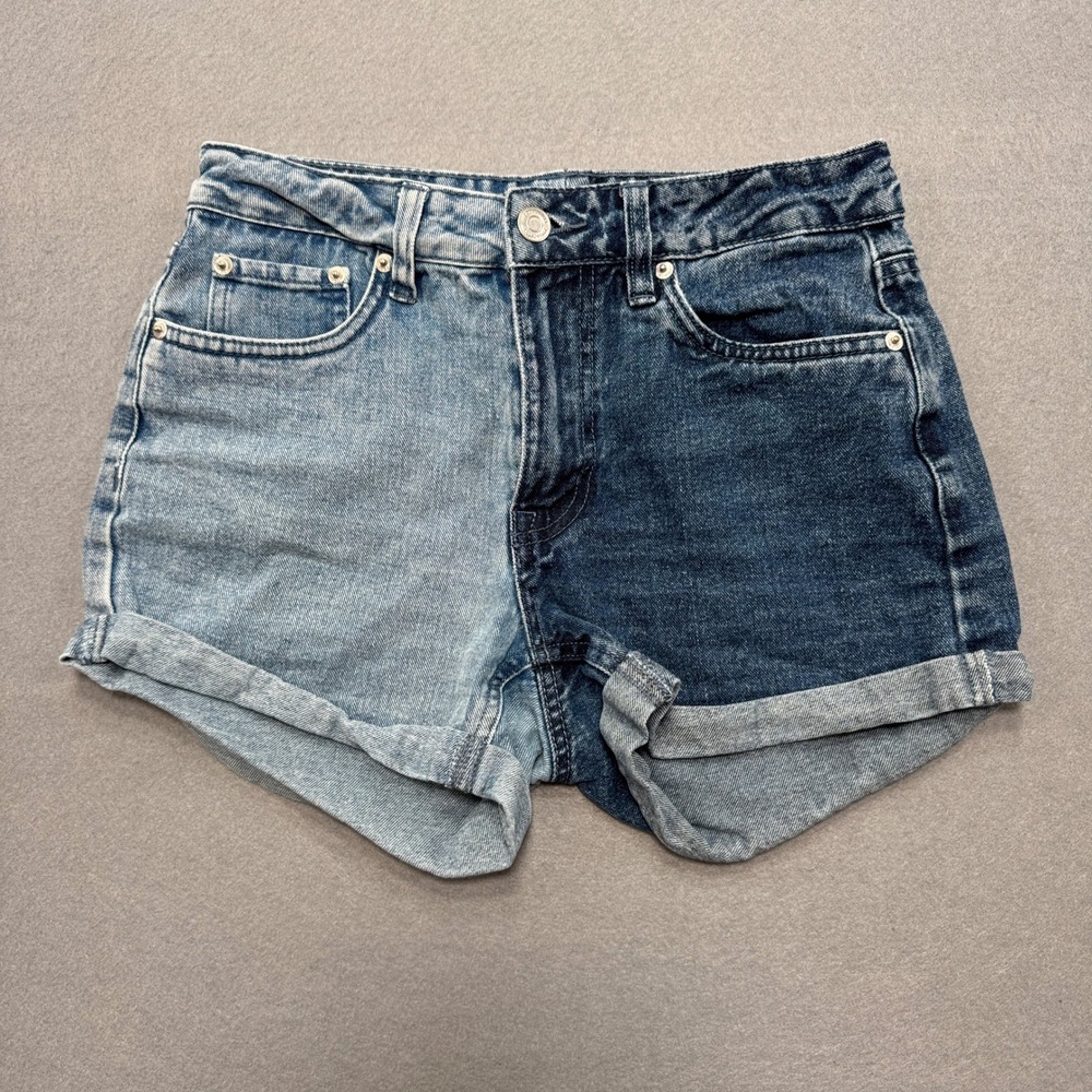 Aeropostale Mom Shorts Women's 0 Blue Two Tone Denim High Waist Baggy Fit Comfy